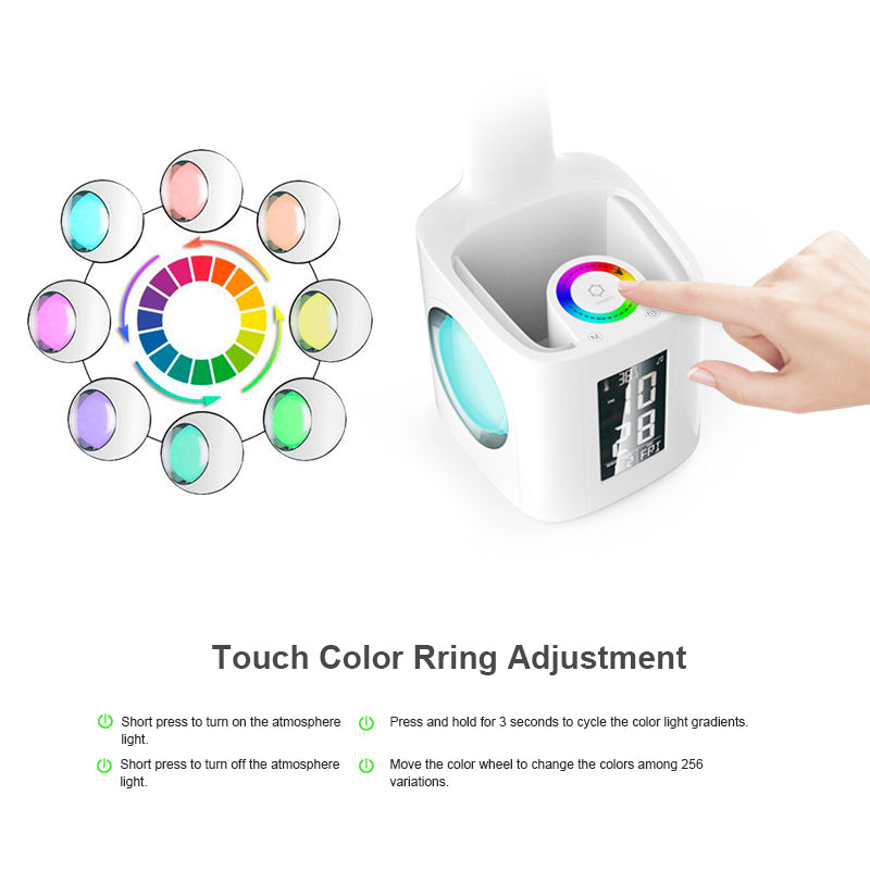 3 Level Dimmable LED Table Reading Lamp with Pen Holder, Calendar, Clock, Thermometer