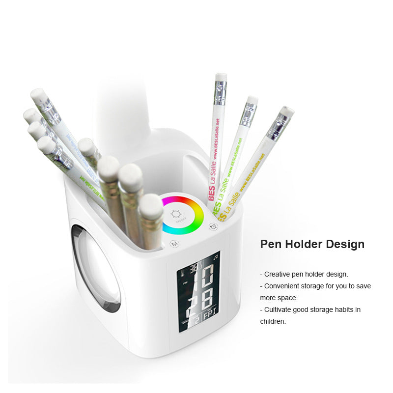 3 Level Dimmable LED Table Reading Lamp with Pen Holder, Calendar, Clock, Thermometer