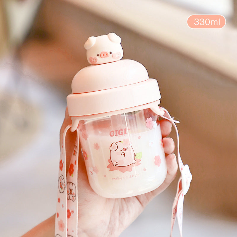 330ml Kawaii Pig Straw Water Cup
