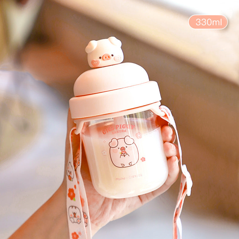 330ml Kawaii Pig Straw Water Cup