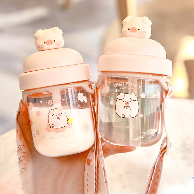 330ml Kawaii Pig Straw Water Cup