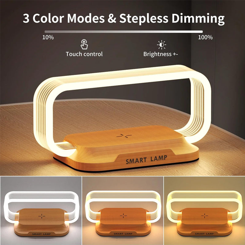 LED Bedside Lamp with 15W Wireless Charging Touch Control 3-Level Stepless Dimming
