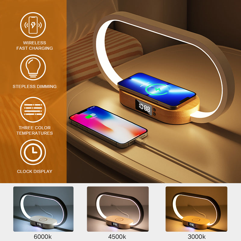 10W Wireless Charger Touch Control LED Table Lamp Night Light with Clock USB Port Fast Charging Station Dock for iPhone Samsung