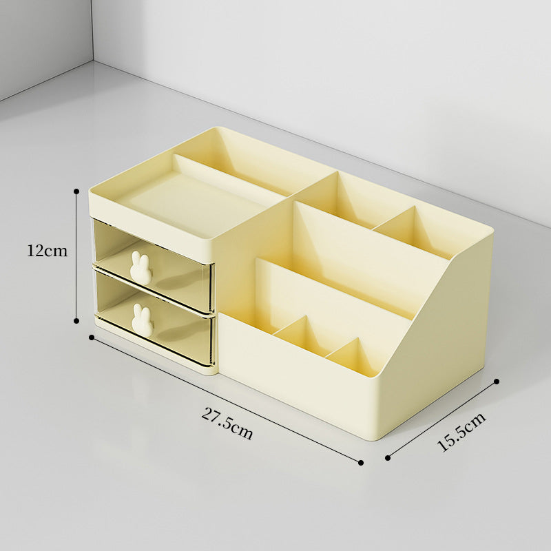 Desktop Stationery Storage Box Makeup Organizer with Two Drawers and Pen Holders