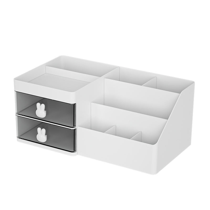 Desktop Stationery Storage Box Makeup Organizer with Two Drawers and Pen Holders