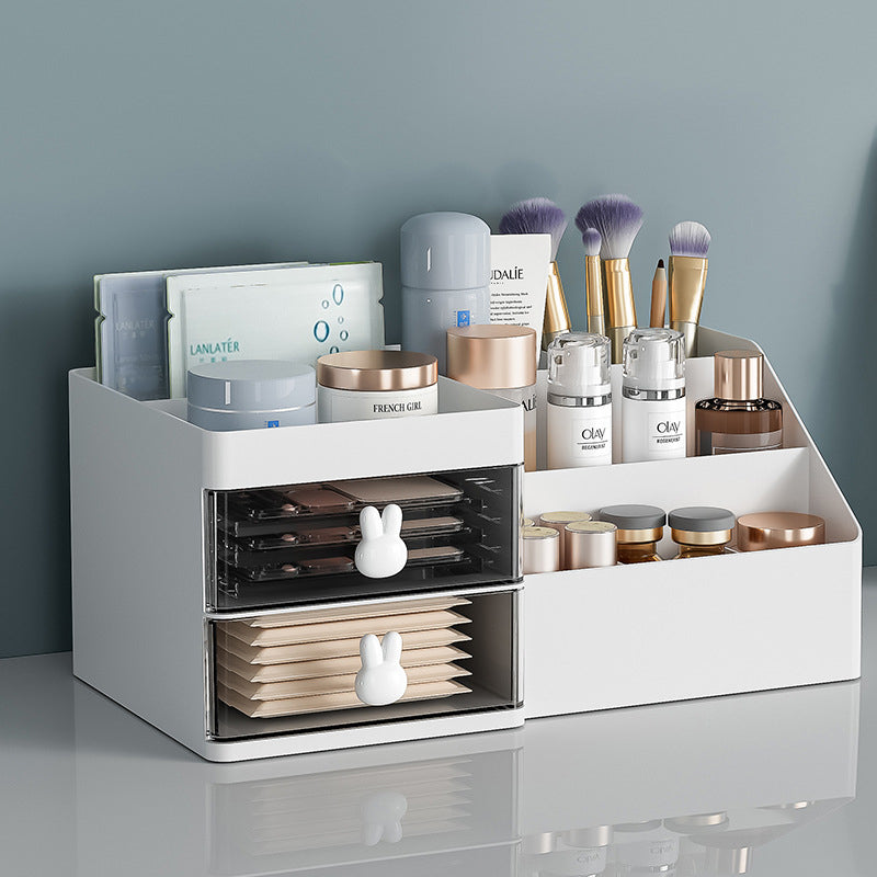 Desktop Stationery Storage Box Makeup Organizer with Two Drawers and Pen Holders