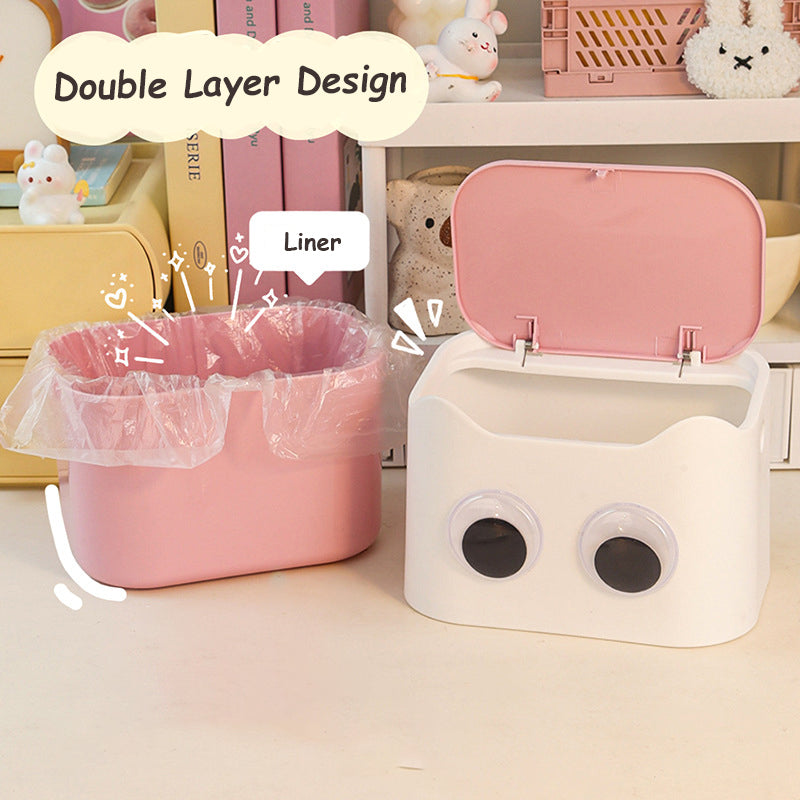 2-Pack Mini Plastic Desktop Trash Can with Lid